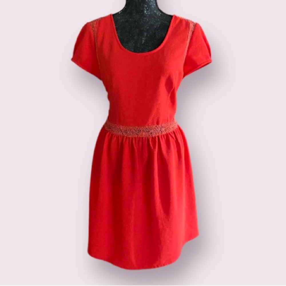 Pins and Needles Urban Outfitters Red Skater Dress with Lace Details